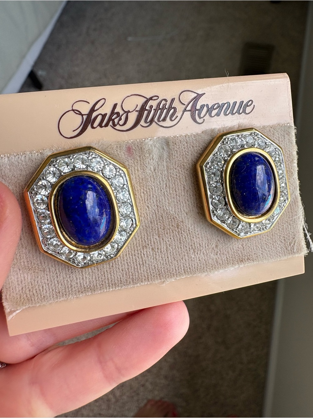 Saks Fifth Avenue Gold-Tone Lapis & Crystal Octagon Stud Earrings